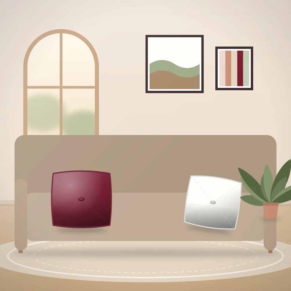 Beanify cushions on a sofa in a bright living room