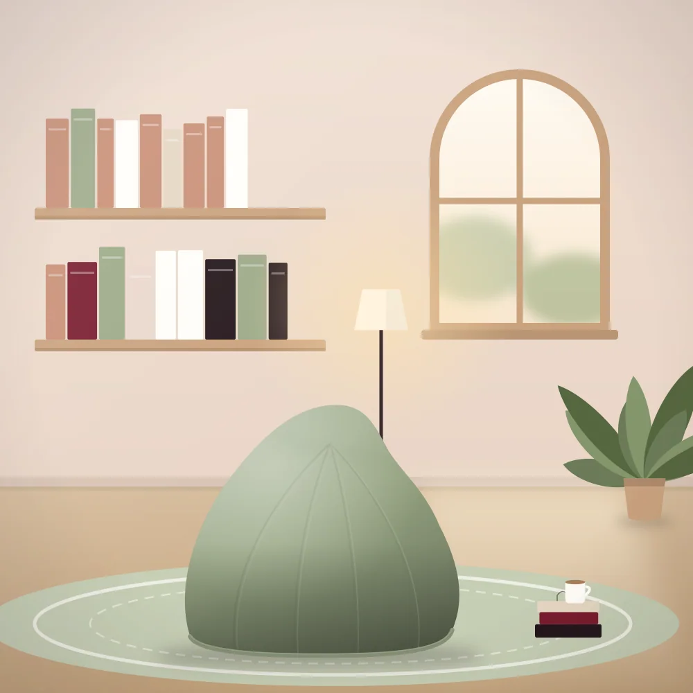 A sage Beanify bean bag in a reading corner